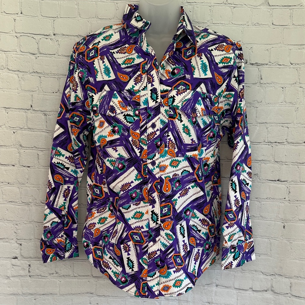Wrangler Authentic Western Apparel Button-Up Shirt - Purple, White, Teal, Orange
